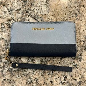Light blue and dark blue, Michael Kors color block, wristlet/wallet.
